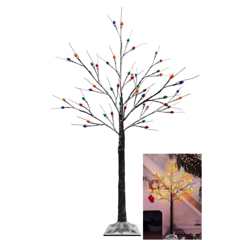 3636 4FT Lighted Birch Tree, Black Christmas Tree with 48 LED Multicolor